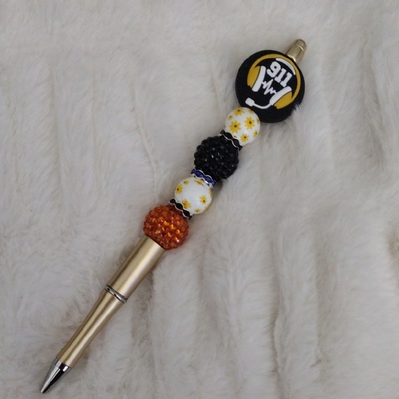 Handcrafted Other - Gold and Beaded Tall 911 Dispatcher Pen